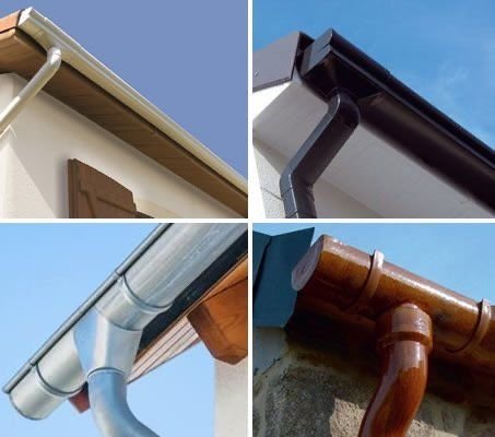 Quatre photos de différents types de gouttières sur une maison